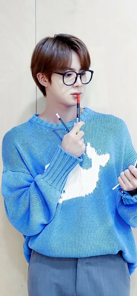 Jin Blue, Kim Seokjin Photoshoot, Bts Hd Wallpaper, World Wide Handsome, Glasses Wallpaper, Jin Pic, Bts Hd, Jin Wallpaper, Wwh Jin