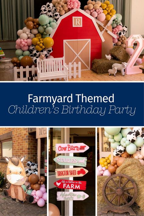 This Farm Birthday Party is full of adorable ideas for your child’s birthday party inspiration!   Styled by Party Genie, luxury party planner based in London UK, this farmyard decor is perfect for your child’s party!   Details include a Farm Themed Cake, Red Barn Backdrop, Farm-inspired Party Signage, Farm Animal cake pops and cupcakes. Farm Party Birthday Cake, Farm Themed Birthday Party Activities, Farm Animal Party Ideas, Two Year Old Farm Animal Birthday Party, 3rd Birthday Farm Theme, First Birthday Farm Theme, Farm Birthday Party Food, Adopt A Farm Animal, Farm Girl Birthday Party