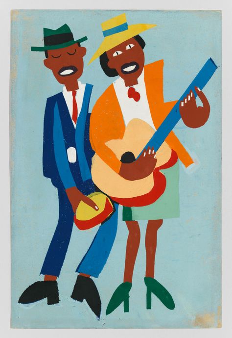 William H. Johnson, Blind Singer, c. 1942. Screenprint, sheet: 17 1/2 × 11 9/16in. (44.5 × 29.4 cm). Whitney Museum of American Art, New York; purchase, with funds from the Print Committee 95.53 William H Johnson, Ben Shahn, Naïve Artist, William Johnson, Philadelphia Museums, Expressionist Art, Philadelphia Museum Of Art, Art Activities, Art Center