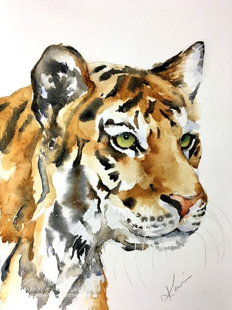 Wednesday Watercolor, Watercolor Tiger, Watercolor Paintings Of Animals, Tiger Painting, Watercolor Projects, Tiger Art, Watercolor Paintings Tutorials, Watercolor Art Lessons, Art Inspiration Painting