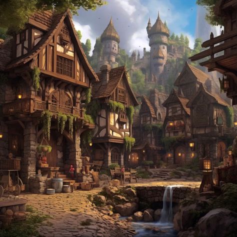 Medieval Fantasy Town Concept Art, Fantasy Countryside Village, Medieval Fantasy Village, Poor Fantasy Village, Fantasy Village Art Medieval Town, Fantasy Market, Fantasy Peasant, Vila Medieval, Wattpad Background