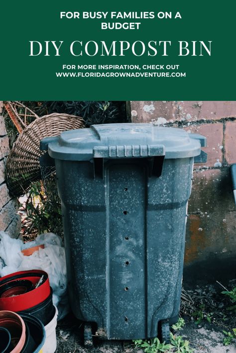 DIY Compost Bin For Broke Gardeners - Florida Grown Adventure Garbage Can Compost Bin, Diy Compost Bin, Making A Compost Bin, Compost Bin Diy, Diy Compost, How To Make Compost, Worm Composting, Yard Waste, Garden Compost