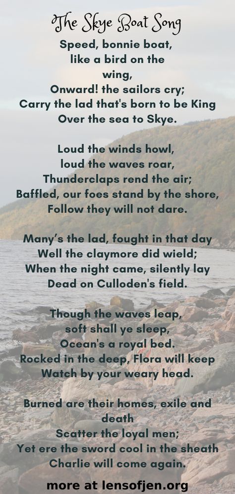 Skye Boat Song, The Skye Boat Song, Outlander Books, Original Lyrics, Bonnie Prince Charlie, Scotland History, The Outlander, Great Song Lyrics, Burns Night