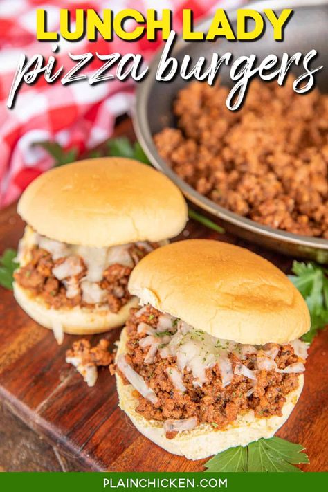 Lunch Lady Pizza, Pizza Sloppy Joes, Pizza Burgers Recipe, Greek Pasta Salad Recipe, Pizza Lunch, Joe Recipe, Best Pasta Salad, Roast Beef Sandwiches, Greek Salad Pasta