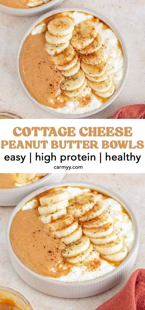 Cottage Cheese Peanut Butter, High Protein Low Carb Breakfast, Protein Cottage Cheese, Cottage Cheese Breakfast Bowl, Cottage Cheese Recipes Healthy, Cottage Cheese Desserts, Cottage Cheese Breakfast, Peanut Butter Breakfast, High Protein Breakfast Recipes