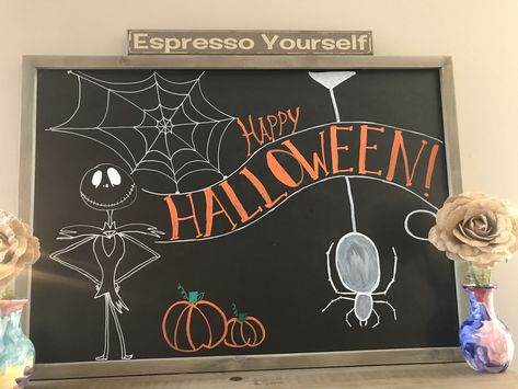 Halloween chalkboard Liquid Chalk Art, Chalkboard Art Kitchen, Valentine Chalkboard Art, Created In His Image, Halloween Chalkboard Art, Summer Chalkboard Art, Chalk Wall Art, Chalkboard Art Diy, Fall Chalkboard