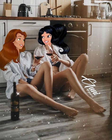 85 Pics Of What Living Happily Ever After Looks Like For Disney Princesses, As Imagined By Russian Artist Guni Disney Romance, Desenhos Gravity Falls, Disney Princess Modern, Disney Princess Fashion, Images Disney, Disney Princess Drawings, Twisted Disney, Princess Drawings, Modern Disney