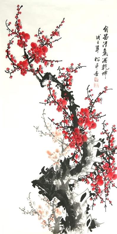 Plum Blossom Painting, Art Chinois, Chinese Art Painting, Japanese Art Prints, Cherry Blossom Art, Chinese Brush Painting, Japanese Artwork, Asian Painting, Blossom Tattoo