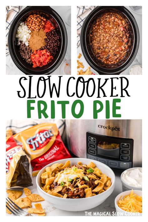 Frito Pies Busy Day Recipes, Frito Pie Recipe Easy, Frito Crockpot Recipes, Frito Chili Crockpot, Crock Pot Frito Pie Recipe, Best Frito Pie Recipe, Frito Pie Chili Recipe Crockpot, Crock Pot Frito Pie, Frito Boats Recipes