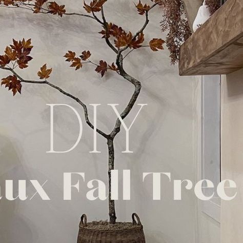 Hannah Franks on Instagram: "DIY Faux Fall Tree…under $70! I knew that I could make a faux tree for much less than buying one. And if you ask me…I think mine looks better 😜. Supplies: Random tree branch from your yard or someone’s yard (just ask permission if it isn’t your property) Quikrete Bucket Hot glue Faux leaf stems - I got 31 of these from Hobby Lobby All you do it set your branch in quikrete and then start adding leaves using hot glue. That’s honestly it. Yes I added one by one bu Fall Tree Branch Decor, Diy Faux Trees Indoor Living Room, Diy Faux Tree Branches, Decorating With Tree Branches, Spray Painted Tree Branches, Diy Faux Tree How To Make, Diy Fall Tree Branch, Diy Fall Tree Decor, Diy Branch Decor