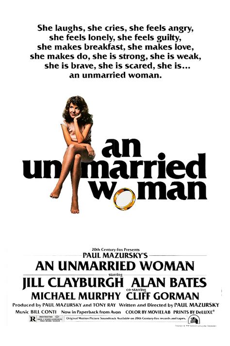 An Unmarried Woman Jill Clayburgh, Alan Bates, Michael Murphy, Unmarried Women, Top Film, Wealthy Women, Women Poster, Chick Flicks, Woman Movie