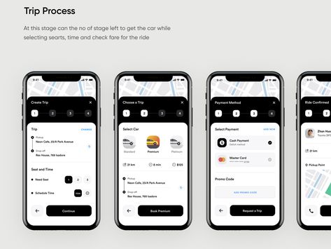 Ride Share App Design Casestudy by Dibbendo Pranto 🚀 on Dribbble Ride App, Ui Ux 디자인, Taxi App, Mobile App Design Inspiration, App Interface Design, Black App, App Design Inspiration, App Interface, Ui Design Inspiration