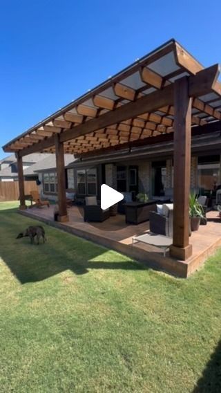 Pergola Above Roof Line, Patio Roof Riser Ideas, Pergola Roofing Ideas, Skylift Patio Cover, Pergola Patio Designs, Covered Pergola Attached To House, Pergola Roof Ideas, Pergola Designs Ideas, Covered Patios Attached To House