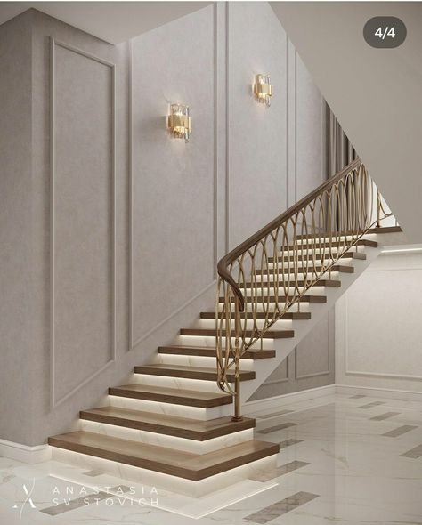 Classic Stairs Design Luxury, Unique Staircase Wall Decor, Stairs Modern Classic, Stairs Classic Design, Neoclassical Stairs, Staircase Moulding Design, Staircase Moulding Ideas, Stairs Moulding Design, Stair Moulding Ideas