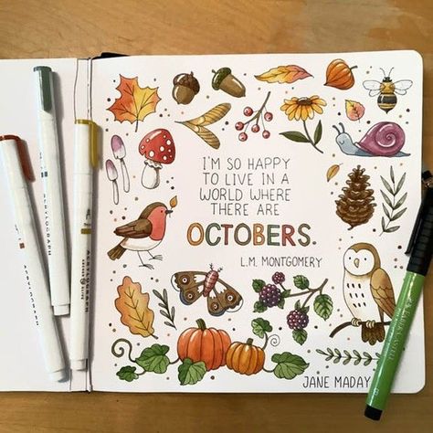 Autumn Bujo, Jane Maday, Fall Notebook, Archer And Olive, Autumn Doodles, Bullet Journal Font, Bullet Journal Notes, The Archer, Peace Illustration