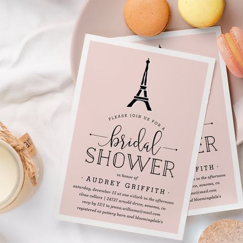 $2.93 | Paris Romance Bridal Shower Invitation - bridal shower, paris themed bridal shower, paris bridal shower invitations, eiffel tower, pink and black, blush pink, elegant, chic, cute, parisian Paris Themed Bridal Shower, Paris Bridal Shower Theme, Eiffel Tower Illustration, Tower Illustration, Paris Bridal Shower, Paris Romance, Chic Parisian Style, Black Typography, Black Bridal