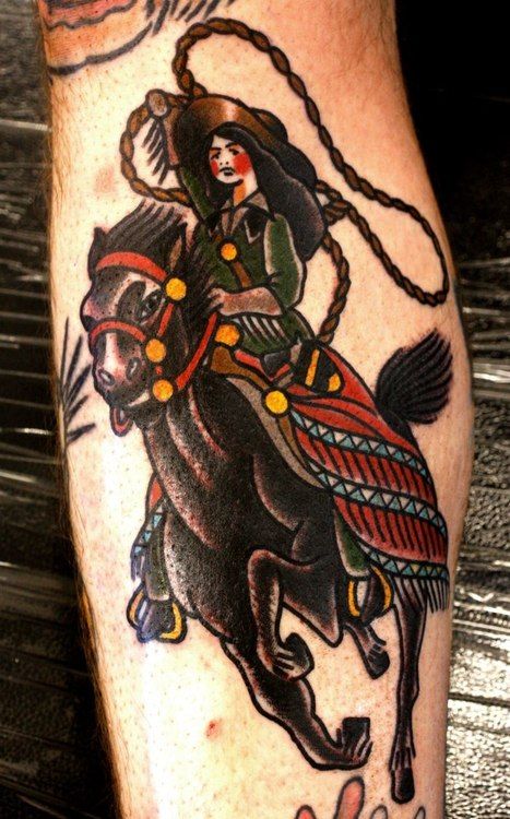 Traditional Tattoo Horse, Cowgirl Tattoos, Cowboy Tattoos, Monkey Tattoos, Traditional Style Tattoo, Flower Wrist Tattoos, Western Tattoos, Traditional Tattoo Sleeve, American Tattoos