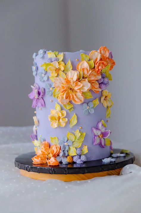 Floral Cake Design, Peach Lavender, Crazy Cakes, Painted Cakes, Pretty Birthday Cakes, Colorful Cakes, Gorgeous Cakes, Floral Cake, Fancy Cakes