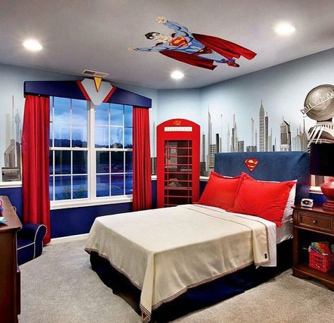 Superman boys bedroom #marvel Superman Kids Room, Batman Kids Rooms, Toddler Room Ideas For Boys, Sonic Bedroom Ideas, Superman Room, Superman Bedroom, Toddler Room Ideas, Room Ideas For Boys, Superman Theme