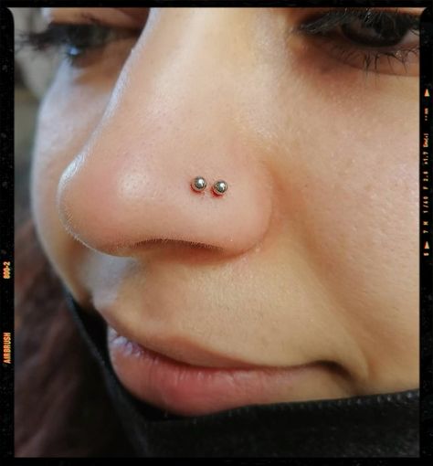 Double nose piercings Double Nose Piercing Same Side Studs, Nose Piercing Each Side, Paired Nostril Piercing, Double Nose Piercing Aesthetic, Double Nostril Piercing Same Side, Double Nose Stud, Nose Piercing Double, Double Nose Piercing Same Side, Double Nostril