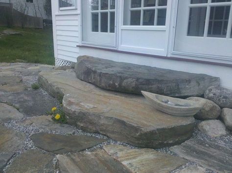 granite slab landing - Google Search Granite Steps, Flagstone Steps, Rock Steps, Stone Porches, Master Remodel, Porch Stairs, Front Porch Steps, Front Door Steps, Stone Step