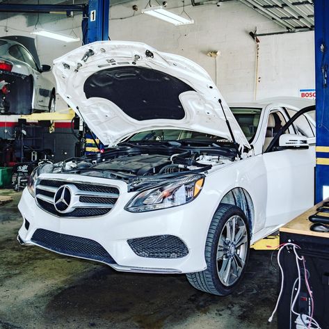 Working on a Mercedes Benz #work #working #dowork #motivation #grind #workhard #hustle #hustlehard #inspiration #inspirational #inspired #success #successful #successmindset #thankful #customer #nodaysoff #lifestyle #keepgoing #keeppushing #keepmovingforward #keepmoving #mercedes #mercedesbenz #mechanic #repair #miami #friday #prestigeautotech Mechanical Workshop, Types Of Vehicles, Auto Repair Shop, White Car, Kevin Costner, Types Of Vehicle, Repair Shop, Car Mechanic, The Prestige