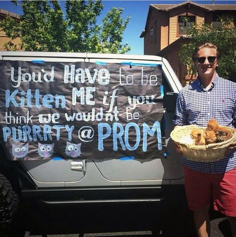 Ummmm....YES! Can I keep the kittens too?! #promposal Basketball Promposals, Prom Answers, School Dance Proposals, Sadies Proposals, Prom Asks, Cute Promposals, Pep Club, Get Him To Propose, Dance Proposals