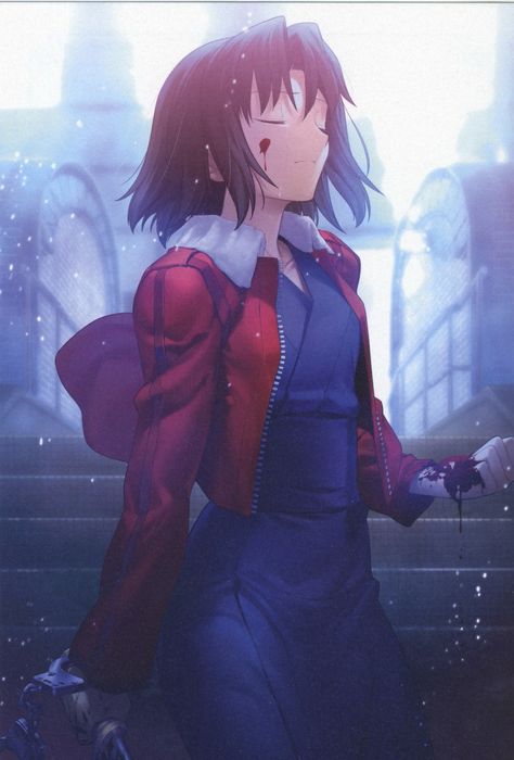 Ryougi Shiki, Kara No Kyoukai, An Anime, Anime Character, Building, Red, Anime, Hair, Blue