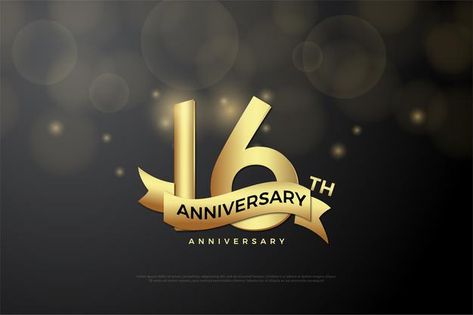 16th Anniversary, Gold Number, Premium Vector, Graphic Resources, Company Logo, Tech Company Logos, Ribbon, Gold