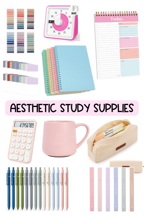 Aesthetic school supplies you need for your study sessions! Whether you are in high school or college, these are essentials for your study time. FTC: I may earn a small comission at no extra cost to you when you purchase a product using my link. Click the link to shop these items in my storefront. College Studying Essentials, Study Essentials Aesthetic, Study Essentials Supplies, School Studying Aesthetic, Supplies For College, Study Bag, Aesthetic Studying, Aesthetic School Supplies, Study Supplies