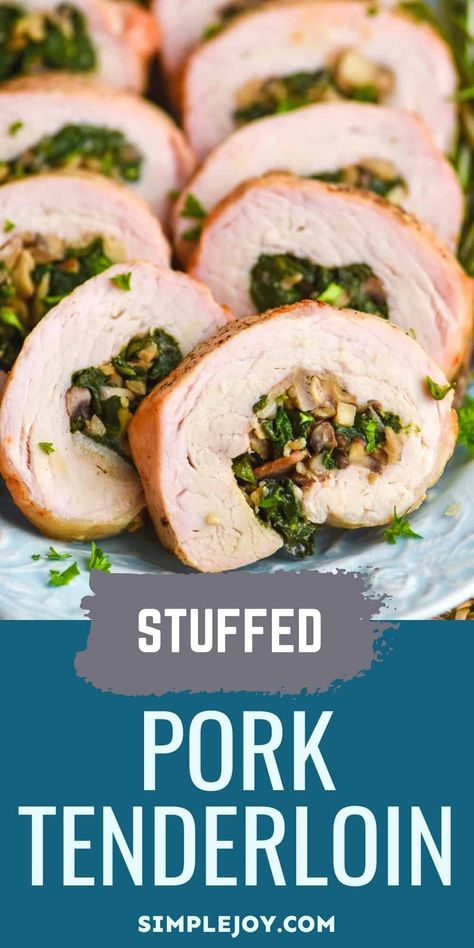 Stuffed Pork Tenderloin is the perfect easy holiday meal. Though it has a few simple ingredients and is simple to make, it is a show stopper! Tender Pork Loin, Breakfast Recipe Ideas, Stuffed Pork Loin, Spinach Parmesan, Roasted Pork Tenderloin, Roasted Pork Tenderloins, Pork Roast Recipes, Stuffed Pork, Pork Loin Recipes