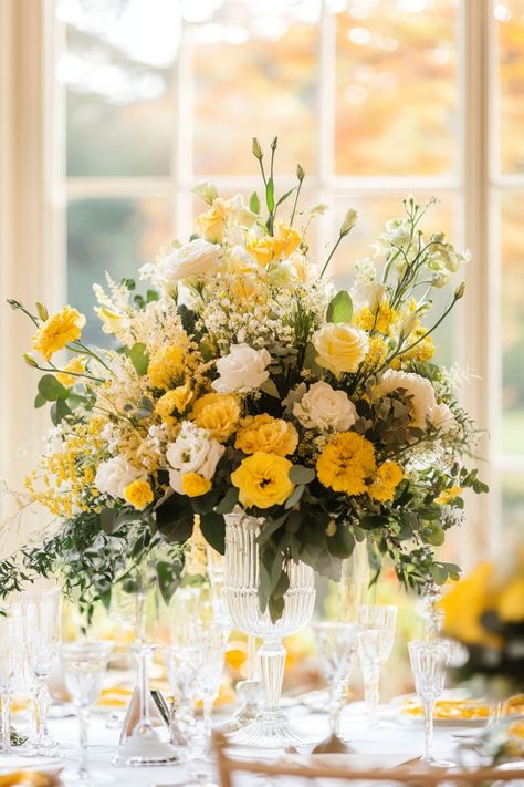 Looking for yellow wedding colors? Discover 59 flowers that will bring your vision to life. From soft pastels to vibrant shades, these flowers are perfect for any wedding theme. See the full list of beautiful blooms! #YellowWeddingColors #WeddingInspiration #WeddingFlowers Dandelion Floral Arrangements, Pastel Yellow And Blue Wedding Theme, Pastel Yellow Wedding, Pale Yellow Wedding, Yellow Wedding Centerpieces, Pale Yellow Weddings, Mustard Yellow Wedding, Yellow Wedding Decorations, Yellow Wedding Colors