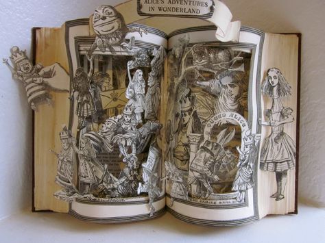 Alice in Wonderland book Tunnel Book, Paper Carving, An Open Book, Classic Fairy Tales, Altered Book Art, Wuthering Heights, Book Sculpture, Pop Up Book, Book Folding