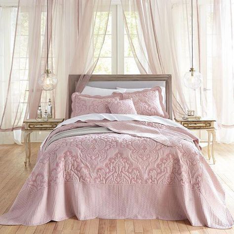 Fine Bedding, Queen Bedspread, Scalloped Border, Chenille Bedspread, Bedspread Set, Bedding Collections, Rose Pink, Bed Spreads, Damask