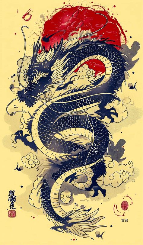 Ryujin...Japanese Dragon...🐉 Mascara Hannya, Traditional Japanese Dragon, Dragon Tattoo Ideas, Japanese Art Samurai, Timeless Tattoo, Samurai Wallpaper, Dragon Tattoos, Japanese Mythology, Japanese Art Prints