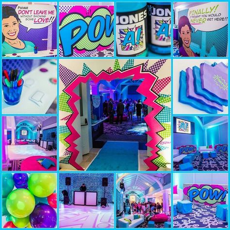 decoration ideas, i like the entry way and the big "pow" signs Pop Art Party Decoration, Pop Art Icons, Promotion Celebration, Pop Art Party, Bar Mitzvah Themes, Art Themed Party, Comic Party, Art Room Posters, Candy Pictures