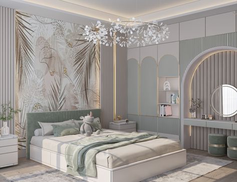 Bride Bedroom Design, Elegant Girls Bedroom, Modern Girls Rooms, Bedroom Architecture, Bedroom Behance, Elegant Bedroom Design, Architecture Work, Bedroom Design Modern, Bedroom Pop Design