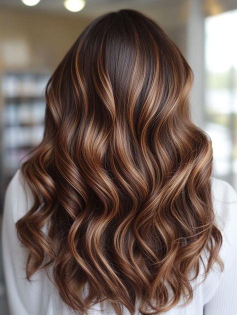 Caramel Foils On Dark Hair, Brown Hair With Caramel Highlights Honey, Caramel Balayage On Brown Hair, Caramel Highlights On Dark Brown, Dark Chestnut Hair, Highlights On Dark Brown Hair, Caramel Highlights On Brown Hair, Brown Hair With Caramel, Caramel Hair Highlights