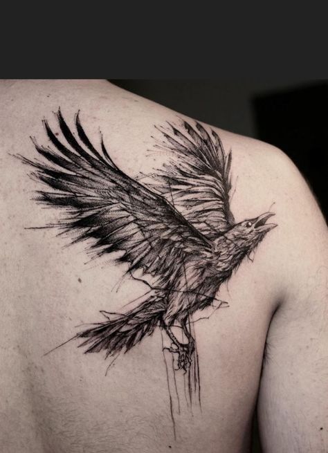 Black Crow Tattoos, Geometric Tattoo Hand, Rabe Tattoo, Crow Tattoo Design, Trash Polka Tattoo Designs, Geometric Line Tattoo, Coordinates Tattoo, Petit Tattoo, Wing Tattoo Designs