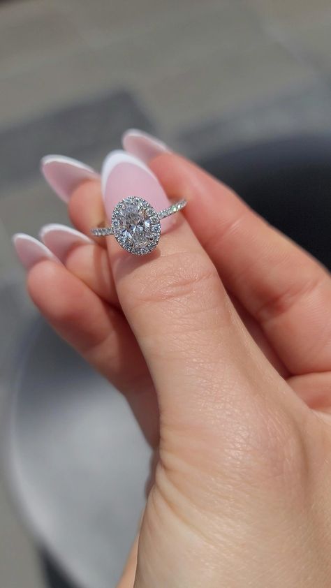 1.60 Carats Lab Grown Oval Cut Micropave Halo Side Stones Diamond Enga – Benz & Co Diamonds Micropave Oval Engagement Ring, Oval Ring With Halo, Oval Engagement Ring Silver, Oval Engagement Ring With Halo, Oval Engagement Ring Halo, Silver Oval Engagement Ring, Real Rings, Halo Oval Engagement Ring, Western Wedding Rings