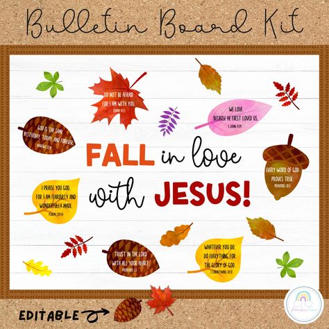 Christian October Bulletin Boards, Fall Ideas For Bulletin Boards, Fall For Jesus Bulletin Board, Fall Jesus Bulletin Board, Fall In Love With Jesus Bulletin Board, Fall Sunday School Decorations, Fall Bulletin Board Ideas For Church, Christian Fall Decor, Fall Christian Bulletin Boards