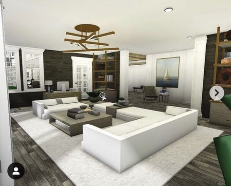 Bloxburg Luxury Living Room Ideas, Big Modern Living Room Bloxburg, Blockburg Kitchen Ideas Big, Bloxburg House Interior Modern, Bloxburg Family Room Ideas, Dinning Room Bloxburg Idea, Bloxburg Dinning Room Ideas Modern, Bloxburg Living Room Ideas Big, Bloxburg Office Ideas Modern