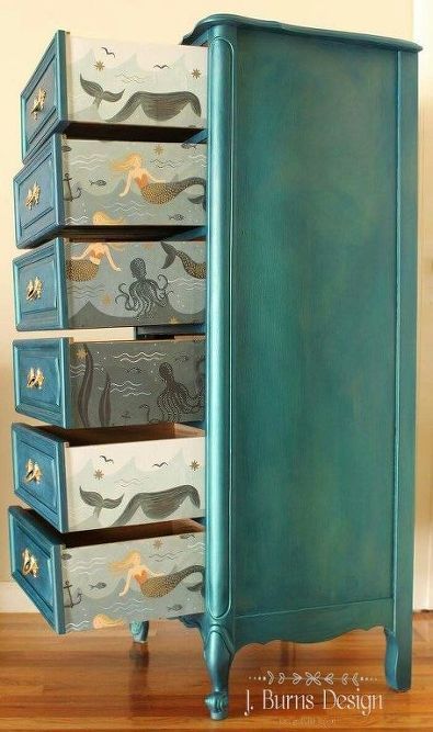 diy sparkling mermaid lingerie chest, painted furniture Lingerie Chest, Funky Furniture, Refurbished Furniture, Paint Furniture, Redo Furniture, Flipping Furniture, Repurposed Furniture, Bedroom Themes, Upcycled Furniture