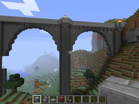 medieval minecraft bridge!! I did a castle building project for school and my teacher let me do it on minecraft and the bridge looked similar to this!!!! Minecraft Big Bridge Ideas, Minecraft Mountain Bridge Ideas, Minecraft Large Bridge Ideas, Minecraft Arched Bridge, Minecraft Bridge Arch, Long Bridges Minecraft, Midevil Minecraft Bridge, Large Minecraft Builds, Minecraft Mosaic Floor