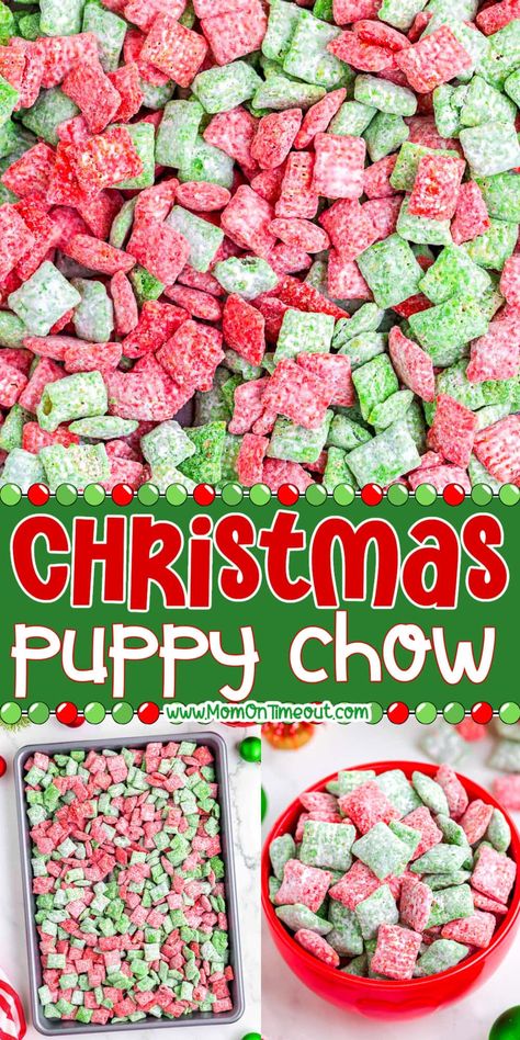 Christmas Muddy Buddies Recipe, Christmas Muddy Buddies, Holiday Puppy Chow, Christmas Puppy Chow, Muddy Buddy Recipe, Puppy Chow Cookies, Puppy Chow Christmas, Puppy Chow Chex Mix Recipe, Chex Mix Puppy Chow