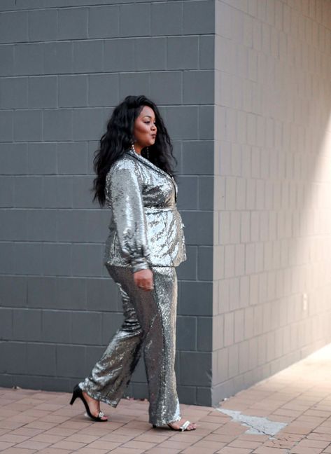 Today we kick off our TCFTurns11 Celebrations with an Eloquii Giveaway! Our way of thanking YOU for supporting The Curvy Fashionista! Our Editor in Chief, Marie Denee in an Eloquii Sequins suit!   11 Years of The Curvy Fashionista & an Eloquii Giveaway to Celebrate! #plussizefashion #plussize #plussizeholiday Disco Glam Outfits Plus Size, Sequin Plus Size Outfit, Plus Size Sequin Outfit, Plus Size Disco, Plus Size Glam, Sequins Suit, Nye 2024, Plus Size Holiday Dresses, New Years Eve Looks