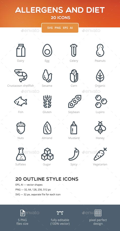 Allergens and Diet Icon Set. Download here: http://graphicriver.net/item/allergens-and-diet-icon-set/15310279?ref=ksioks Milk Icon, Menu Boards, Food Allergens, Food Intolerance, Food Graphic Design, Fish Food, Consumer Protection, Special Diets, Vector Shapes