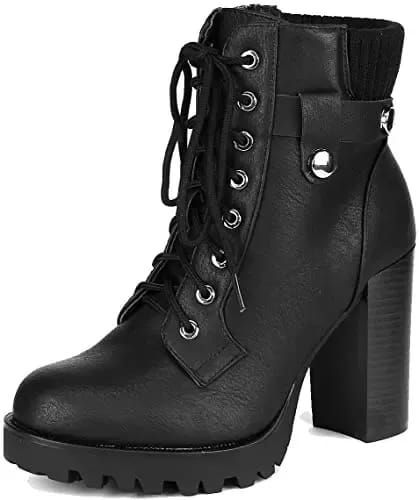 Cute Fall Booties on Amazon Under $50 | Basic Housewife Black Heels Boots, Winter Heel Boots, Heeled Combat Boots, Fall Booties, Chunky High Heels, High Heel Boots Ankle, Heels Boots, Fashion Heels, Boots Fall