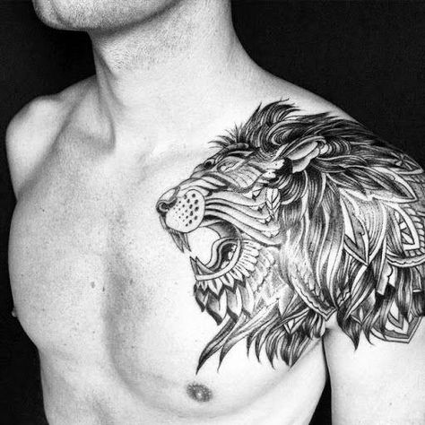 Incredible Male Shoulder Lion Tattoo Lion Shoulder Tattoo, Lion Head Tattoos, Tattoo Trend, Lion Tattoo Design, Muster Tattoos, Geniale Tattoos, Shoulder Tattoos, Small Tattoos For Guys, Badass Tattoos