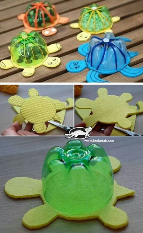 Turtle Diy, Turtle Crafts, Plastic Bottle Art, Animal Crafts For Kids, Plastic Bottle Crafts, Crafts Kids, Plastic Crafts, Diy Bottle, How To Make Diy